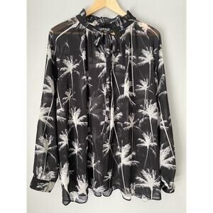Carmakoma Sheer Tropical Palm Tree Print Blouse Women's L Black & White Resort